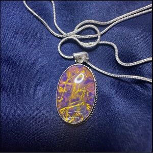 Rutilated Quartz Pendant, Sterling Silver setting on 18” S-hook Chain